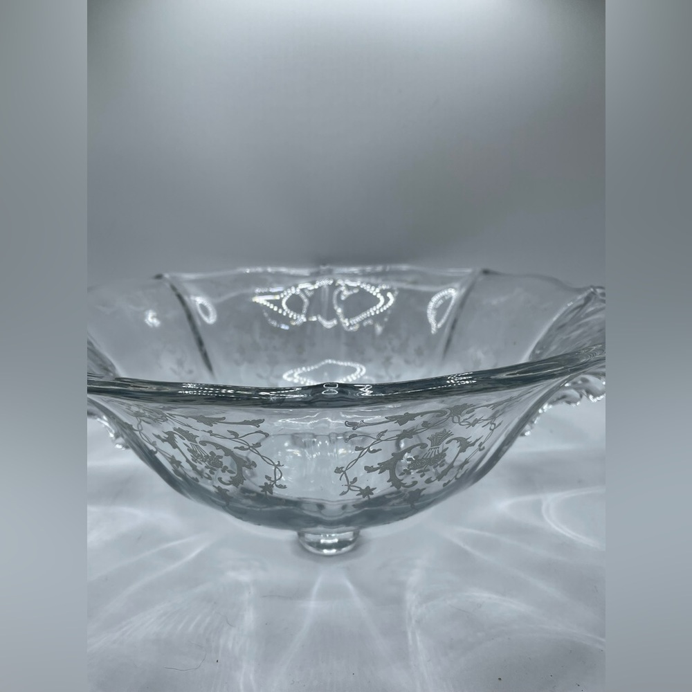 Fostoria NAVARRE CLEAR, Footed, “Wings Of Flames” Handled Serving Bowl, 12 1/2”